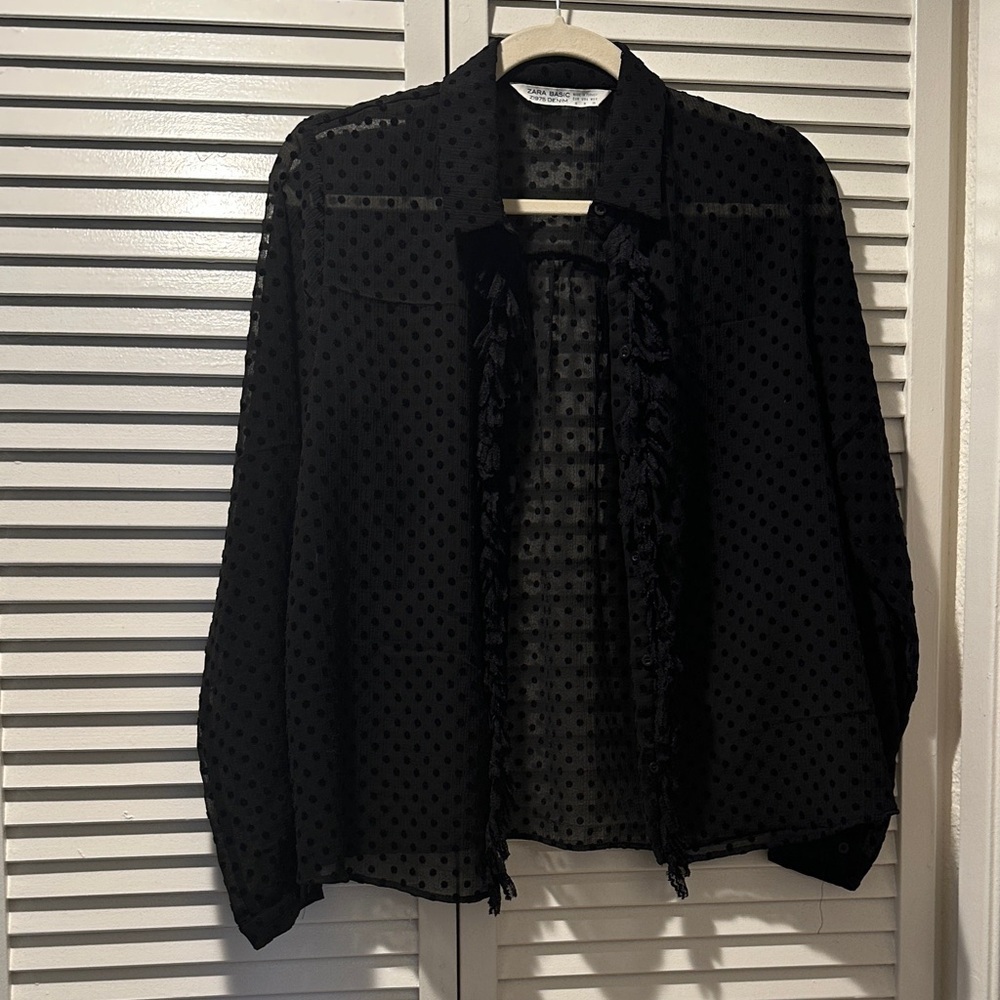 Zara Black Sheer Polka Dot Top - Picture 2 of 4